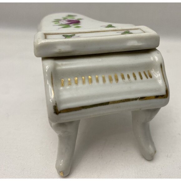 Vintage Porcelain Trinket Box Miniature Grand Piano Dollhouse Collectible Floral - Picture 3 of 7